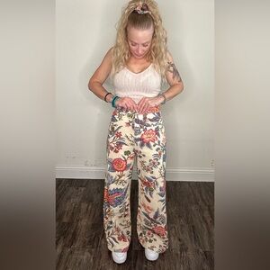 Vintage Floral Print Wide-Leg Pants